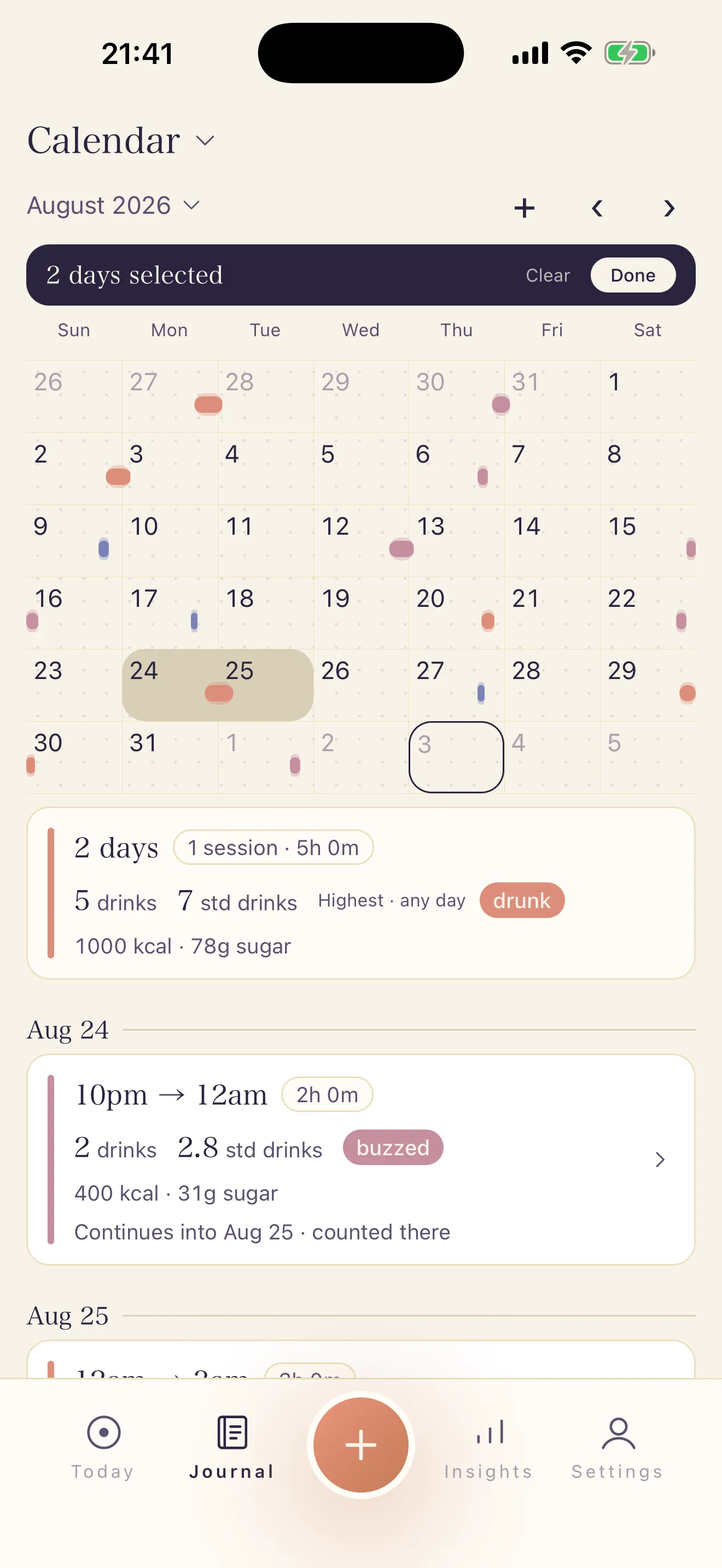 Calendar screen